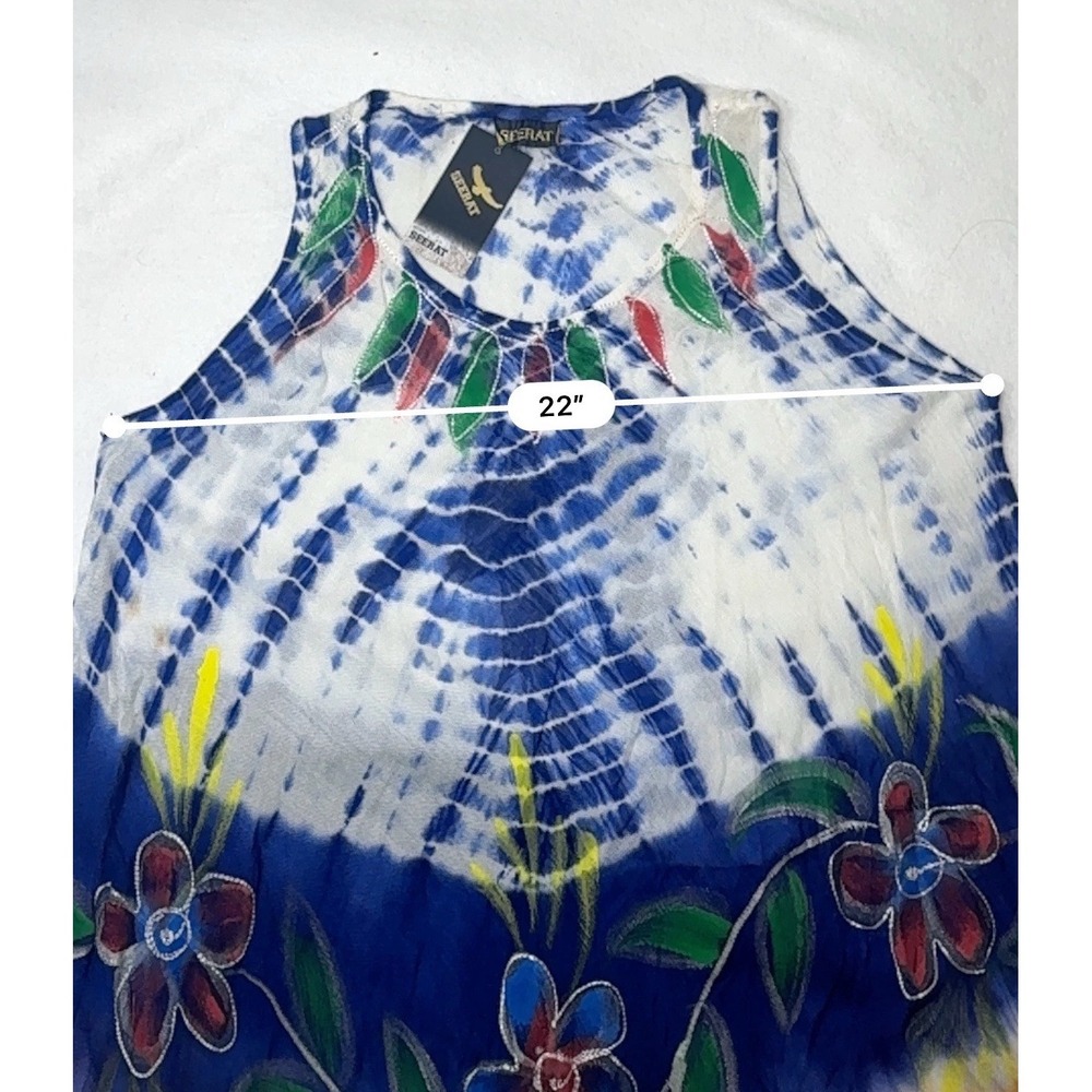 Seerat Womens Tie Dye Floral Embroidered Sleeveless Tunic Dress Orange Blue NEW - Picture 5 of 7